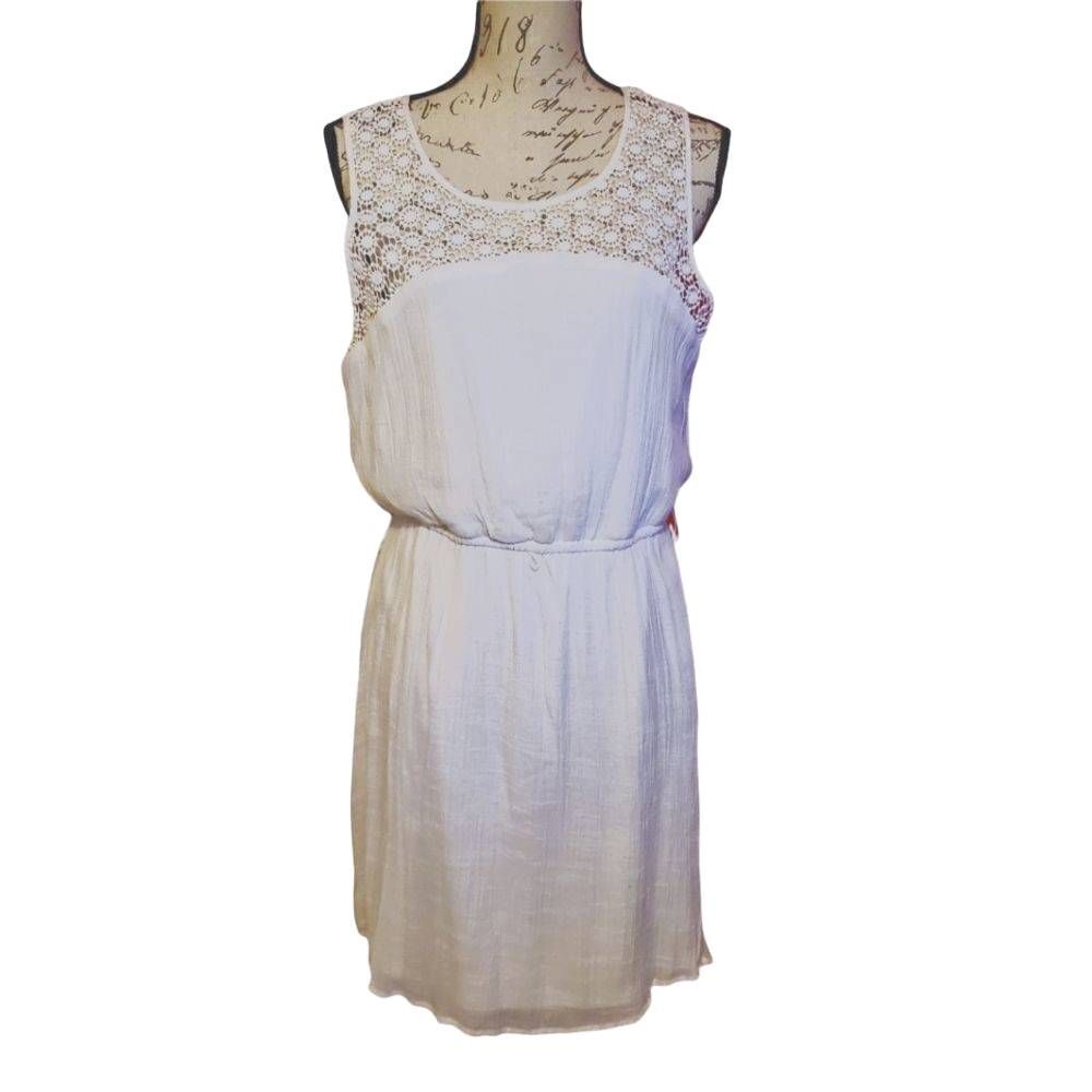American Rag Ladies Size Large White Crochet Lace Top Sleeveless Blouson Dress